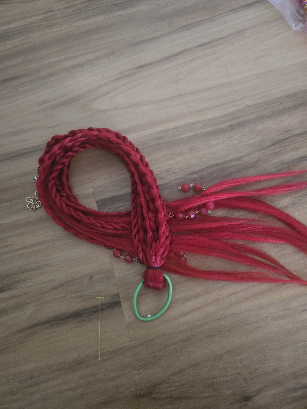 4/$15 Boho Festival Red With Fiber & Wire Bead Braided Synthetic Hair Extensions - Picture 6 of 7